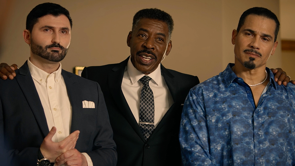 Nazo Bravo, Ernie Hudson, and Frankie G in BET's The Family Business - Coming to Netflix in October